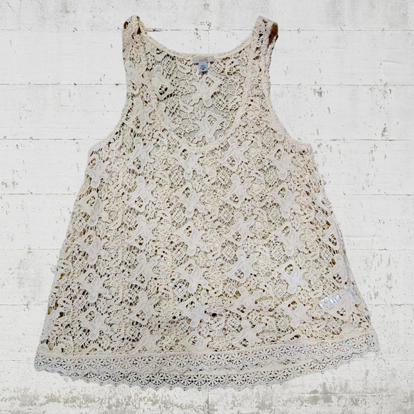 Ecote Ivory Cream Crochet Lace Sleeveless Cover Up Boho Tank Top Size Medium - Picture 7 of 7